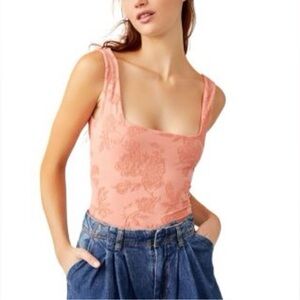 NWOT Free People Send Love Peach Textured Bodysuit XS/S